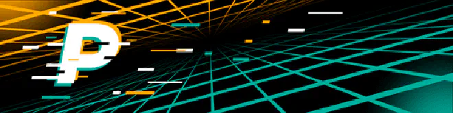 Digital banner with a bold, glitch-style letter 'P' on a futuristic black background featuring intersecting orange and teal grid lines, symbolizing advanced technology and innovation