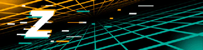 Digital banner with a bold, glitch-style letter 'Z' on a futuristic black background featuring intersecting orange and teal grid lines, symbolizing advanced technology and innovation